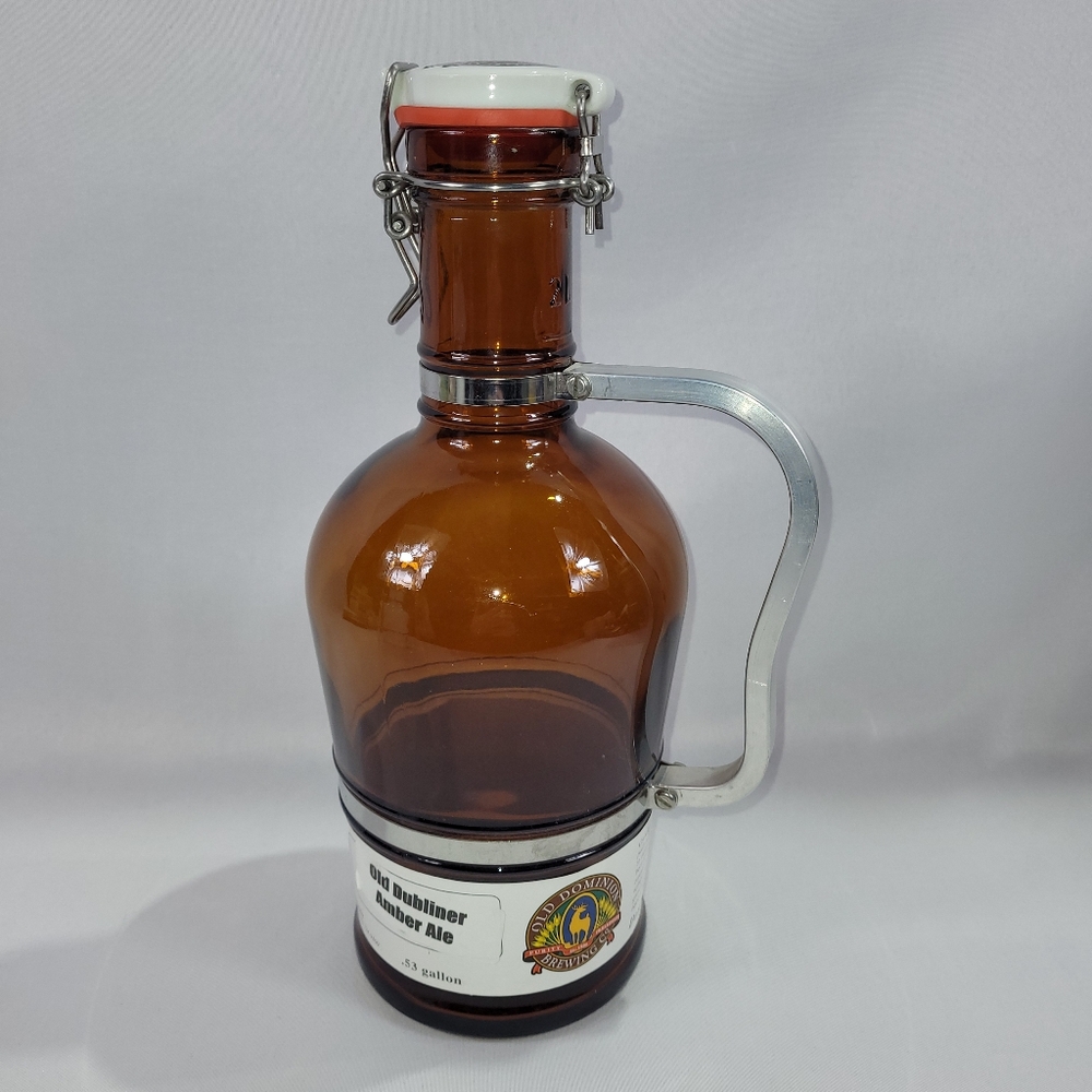Growler Beer Old Dominion Dubliner Amber Ale Glass Bottle .53 Gallon Brown Jug